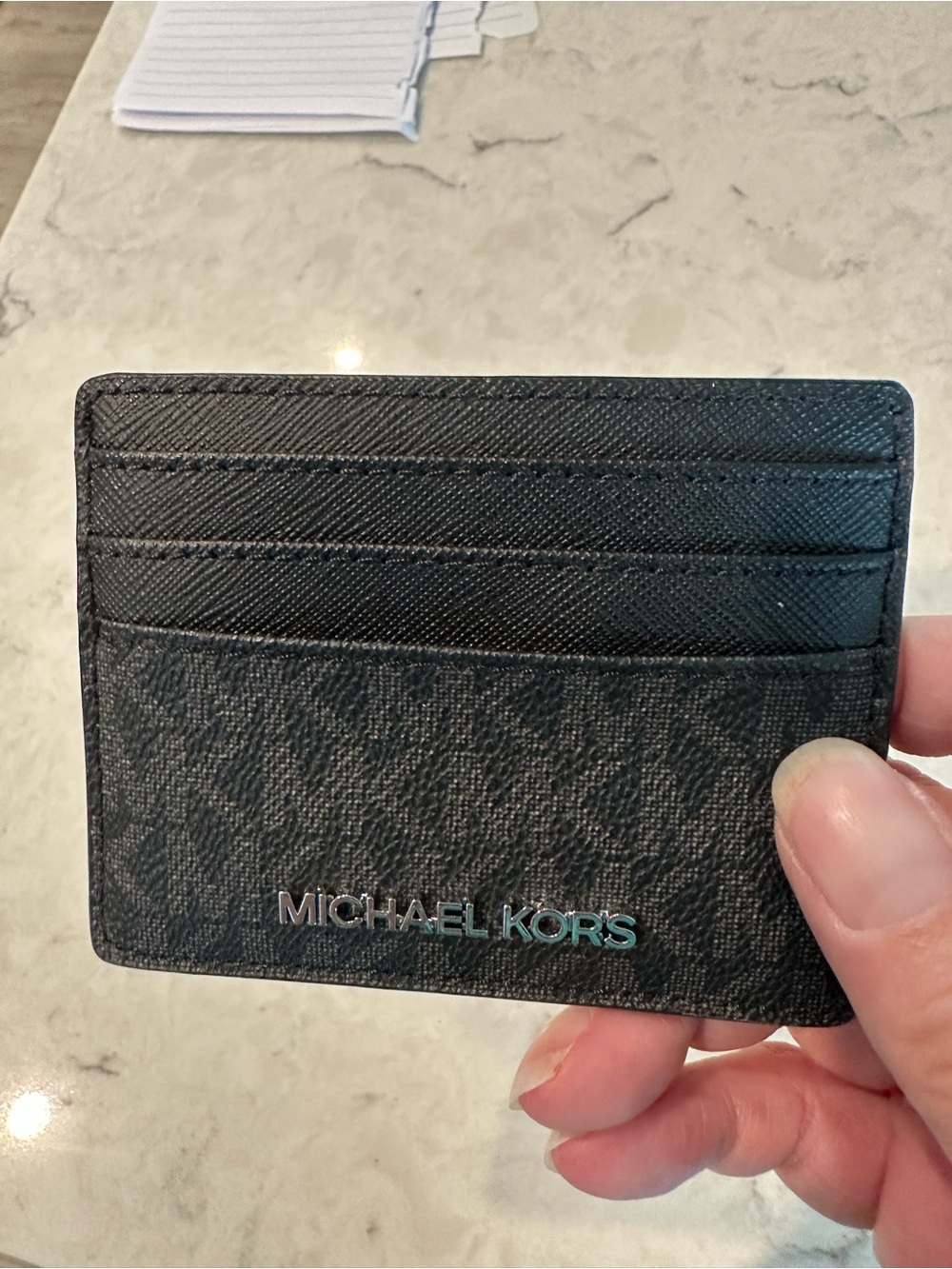 Michael Kors card wallet. Black with silver hardware.